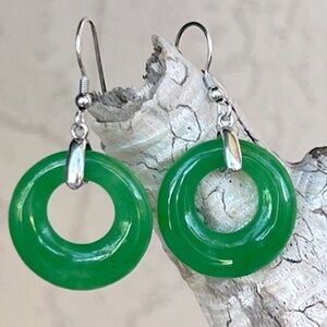 Burmese Green Jade Sterling Silver Dangle Disc Earrings